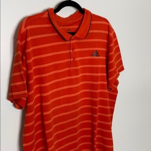 Adidas Climate Men Orange Collared Short Sleeve Striped Polo Shirt Size XXL - Picture 2 of 12